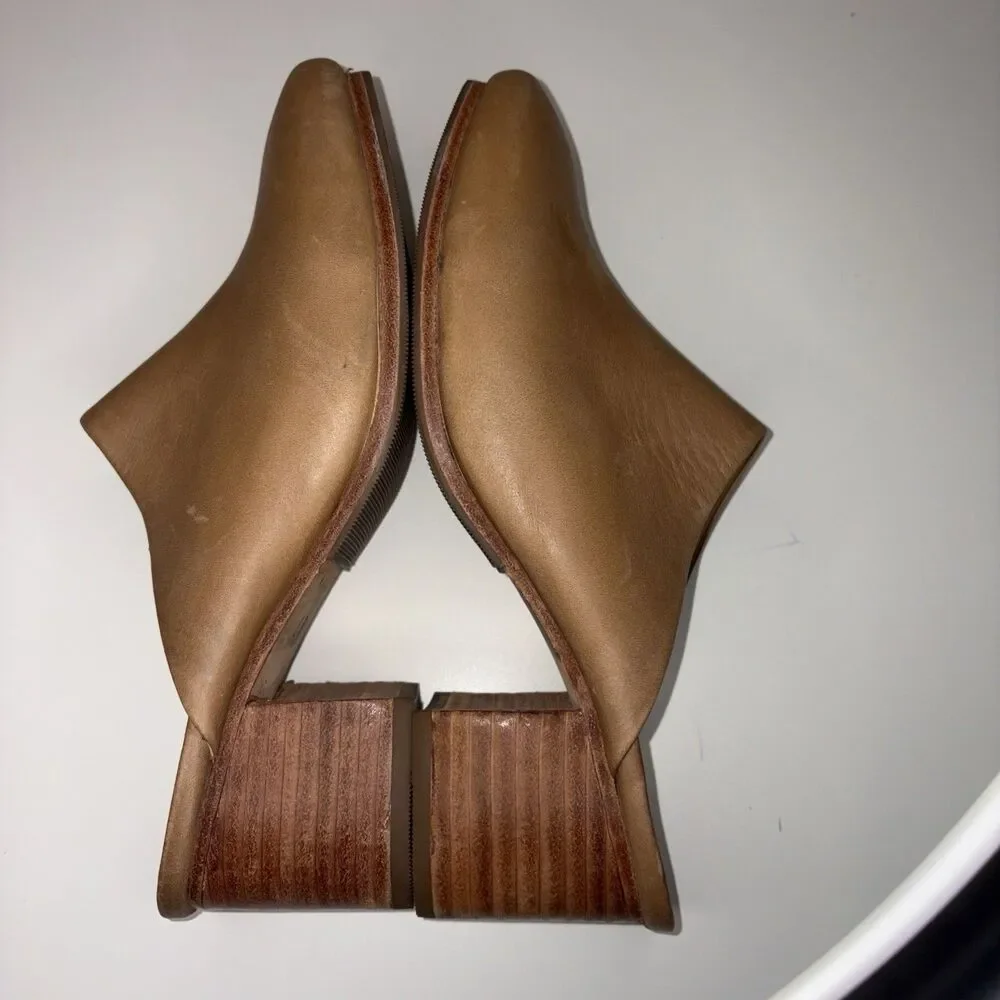 Nisolo Mules 8.5 Women Almond Tan Leather All Day Block Heel Slip On *Narrow